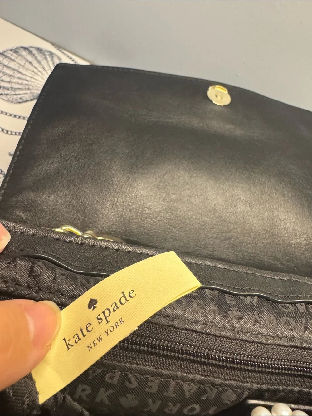 Kate Spade Black Quilted Leather Shoulder Bag with Gold Chain